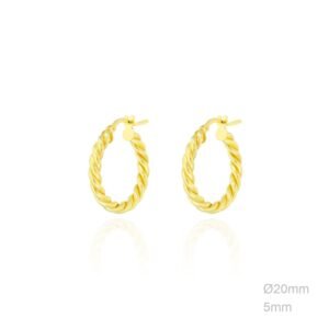 Pendientes aro dorado tubo rizado 20mm