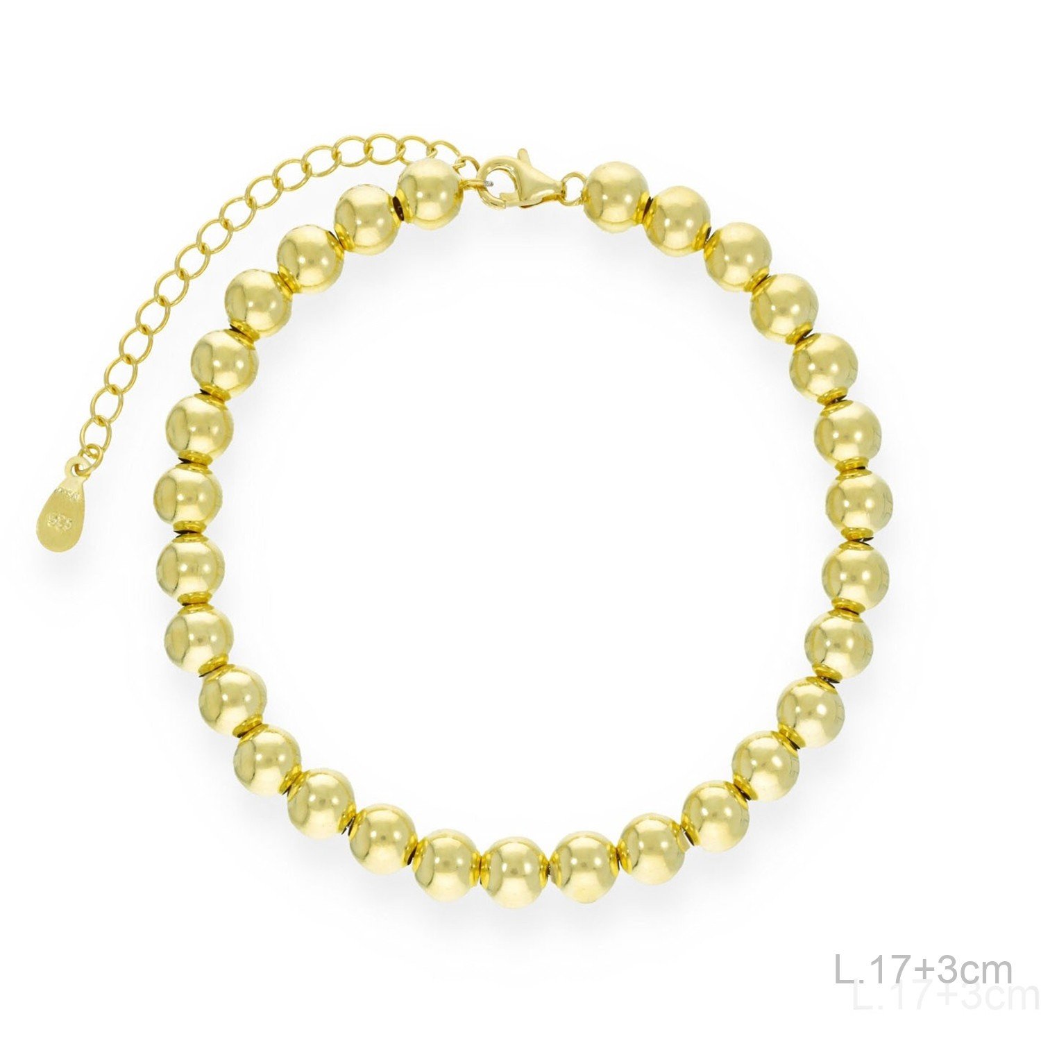 Pulsera dorada bolas 6mm plata de ley opcion 4 y 10 mm