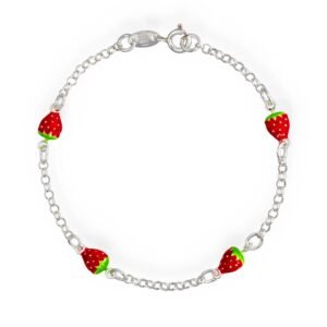 Pulsera fresas esmalte plata de ley